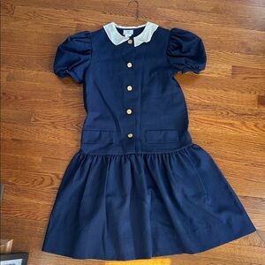 Vintage Florence Eiseman Navy Blue Kids Dress with White Collar size 14